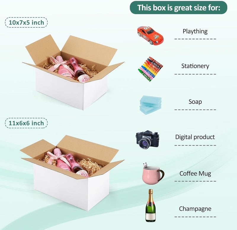 Eupako 30 Pack Small Shipping Boxes Assorted Sizes, 10x7x5 & 11x6x6 15 PCS Each Small Boxes, White Corrugated Box Mailers, Cardboard Boxes for Packaging Small Business, Mailing - Image 4